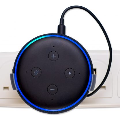 Power plug mount for Amazon Echo Dot 3rd gen front – Silver Grey