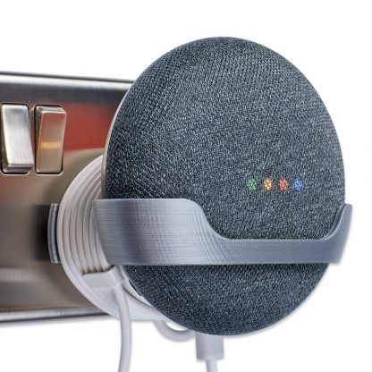 Power plug mount for Google Home Mini profile with device - Full, Silver Grey