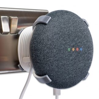 Power plug mount for Google Home Mini profile with device - X, Silver Grey